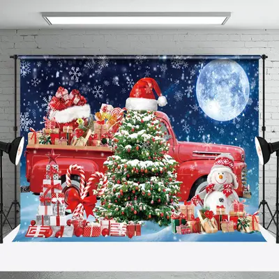 Aperturee Night Moon Red Gift Truck Tree Christmas Backdrop - Aperturee