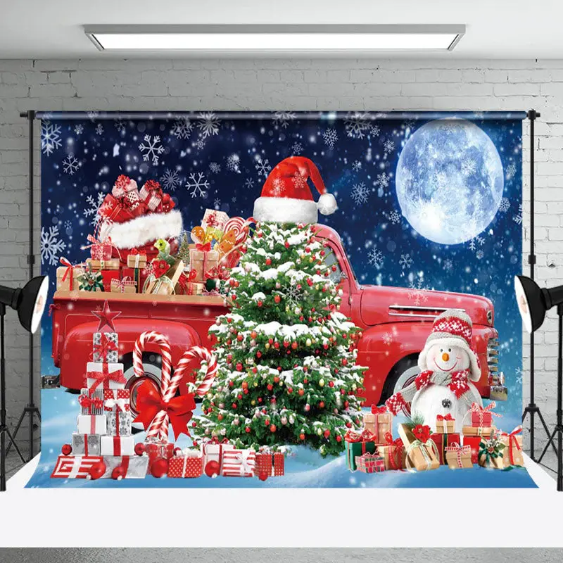 Aperturee Night Moon Red Gift Truck Tree Christmas Backdrop - Aperturee