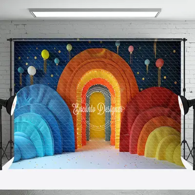 Colorful Boho Rainbow Arch Cake Smash Photo Backdrop - Aperturee