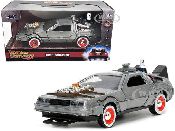 DeLorean DMC (Time Machine) Brushed Metal Back to the Future Part III (1990) Movie Hollywood Rides Series 1/32 Diecast Model ...