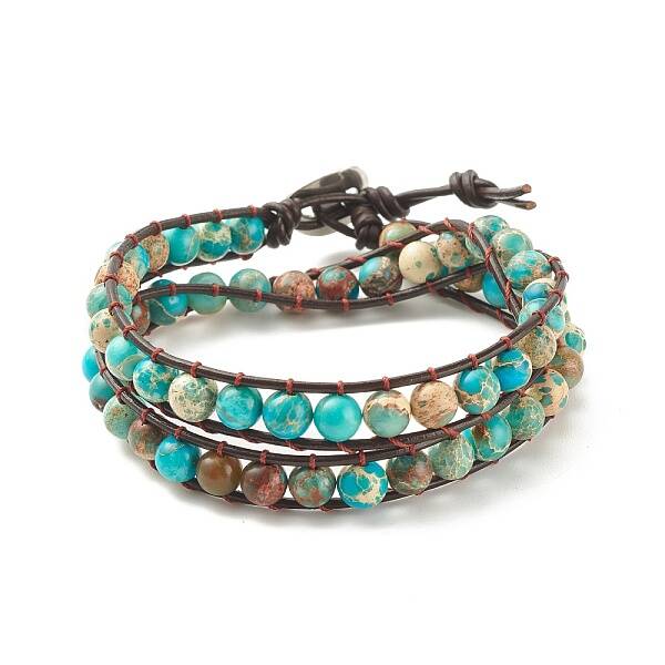 Round Natural Imperial Jasper(Dyed) Braided Wrap Bracelet