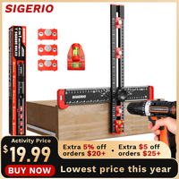 Sigerio 4 in 1 Adjutable 4 in 1 Drilling Positioning Ruler Tool, 14in T Square Ruler, Aluminum Alloy Cabinet Hardware Jig Too...