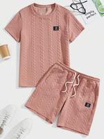 Two-piece Set Men's Solid Shortsleeve Tee & Drawstring Waist Shorts, Regular Fit Casual Round Neck T-shirt & Track Shorts, Me...