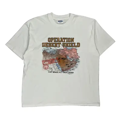 Single Stitch Operation Desert Shield Hanes Graphic T-Shirt - 2XL White Cotton Blend