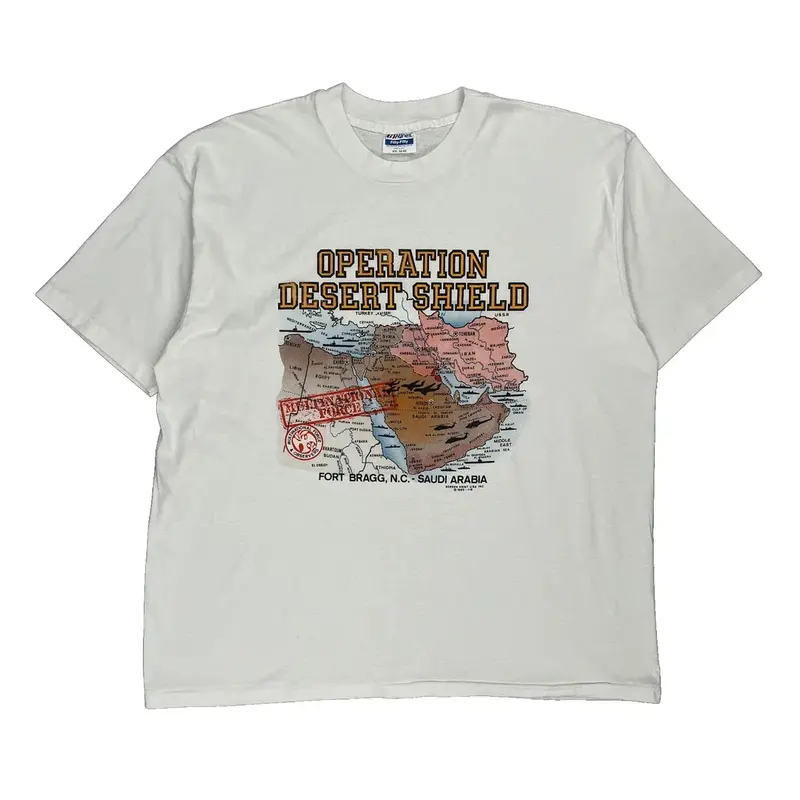 Single Stitch Operation Desert Shield Hanes Graphic T-Shirt - 2XL White Cotton Blend