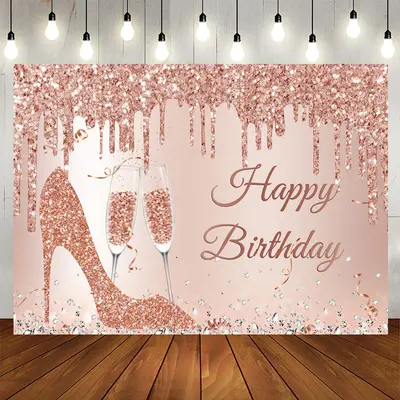 Aperturee Glitter Rose Golden High Heels Birthday Backdrop