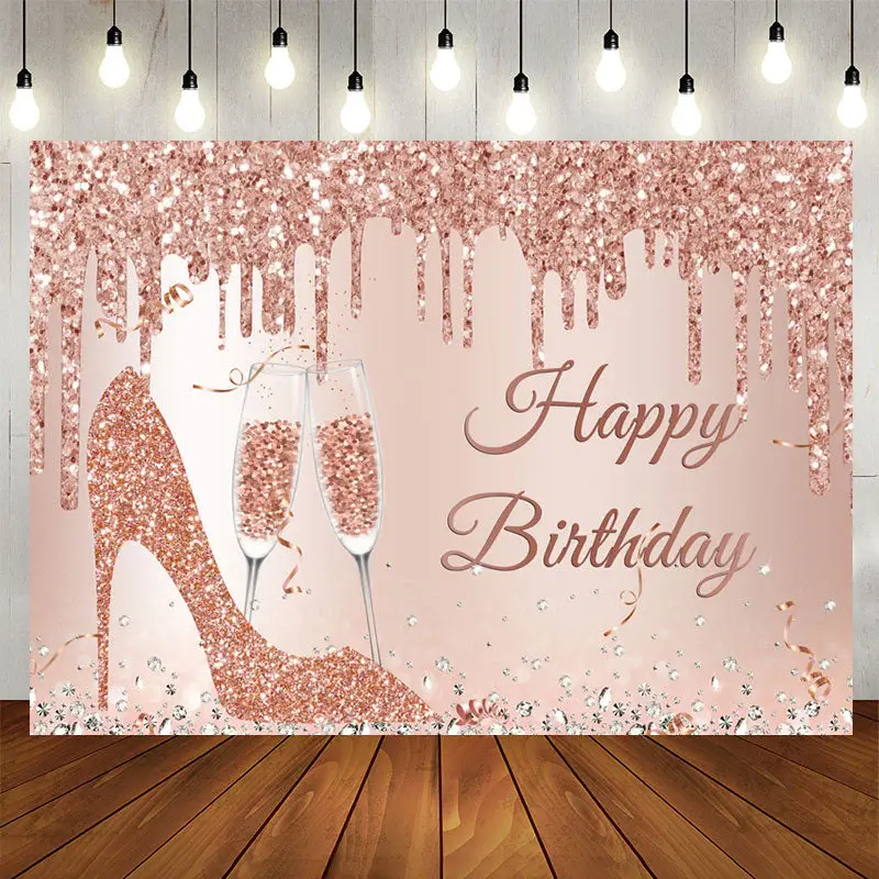 Aperturee Glitter Rose Golden High Heels Birthday Backdrop