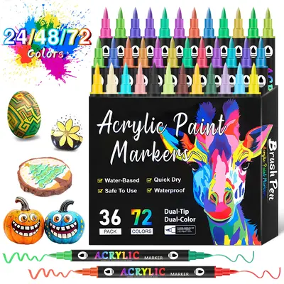 Acrylic Paint Marker Pen, 12/24/36pcs Double Tip Double Color Acrylic Paint Marker Pen, Teacher Must Haves Art Supplies for R...