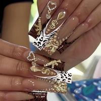 Glossy Fake Nails with Nail File & Tape, 24pcs/box Rhinestone Decor Fashion Press on Nails for Women & Girls Diy Nail Art, El...