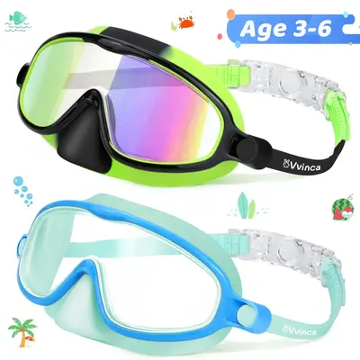 Vvinca Kids pool accessories-2 Pcs-Swim-Goggles with Nose Cover,   Wide View Anti Fog UV Anti Shattered Lens for Kids 3-6/6-1...