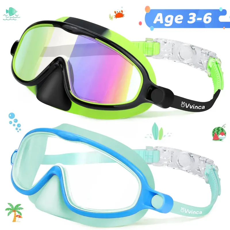 Vvinca Kids pool accessories-2 Pcs-Swim-Goggles with Nose Cover,   Wide View Anti Fog UV Anti Shattered Lens for Kids 3-6/6-1...