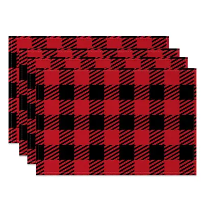 Aperturee Christmas Vibe Red Black Plaid Set Of 4 Placemats, 14x12 Inch, 15.8 USD, NYWH00409-S, placemats