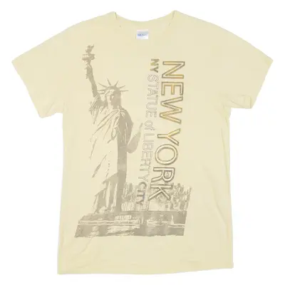 GILDAN New York Mens T-Shirt Yellow USA Crew Neck S