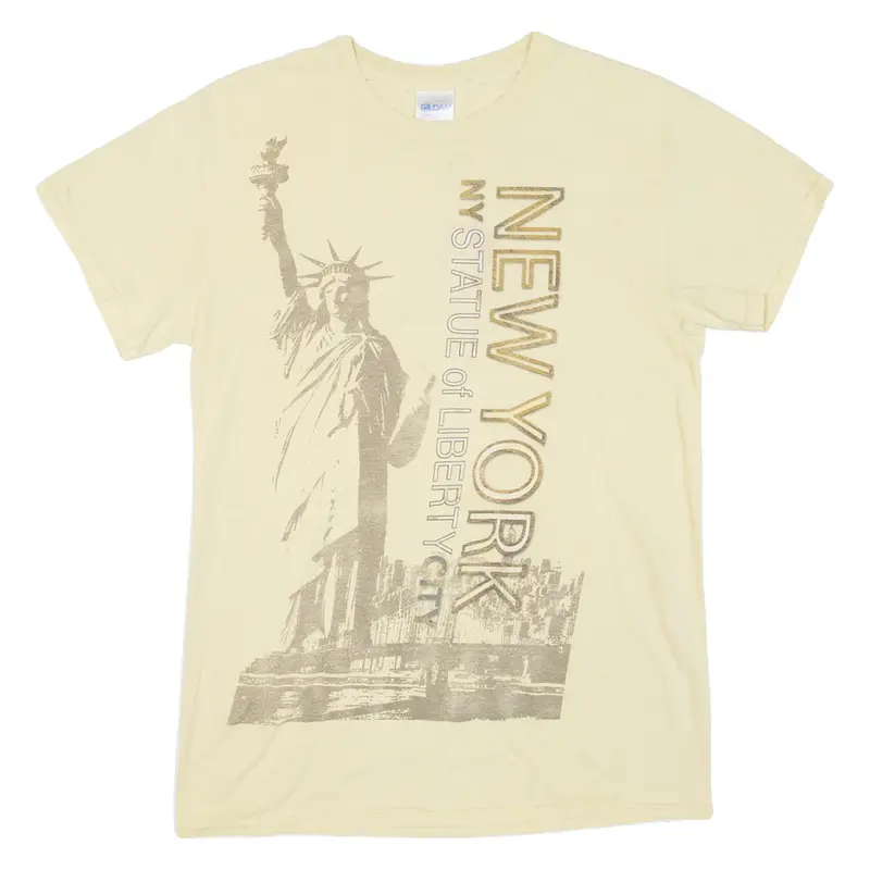 GILDAN New York Mens T-Shirt Yellow USA Crew Neck S