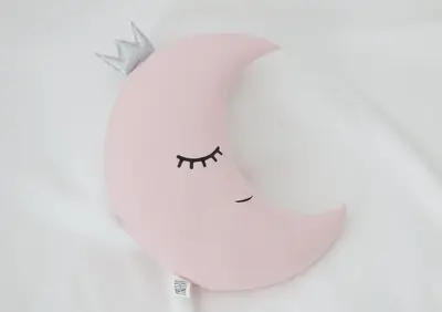 Set of 2 Pillows - Crescent Moon Pillow (5 colors) with Crown and Light Gray Star Pillow