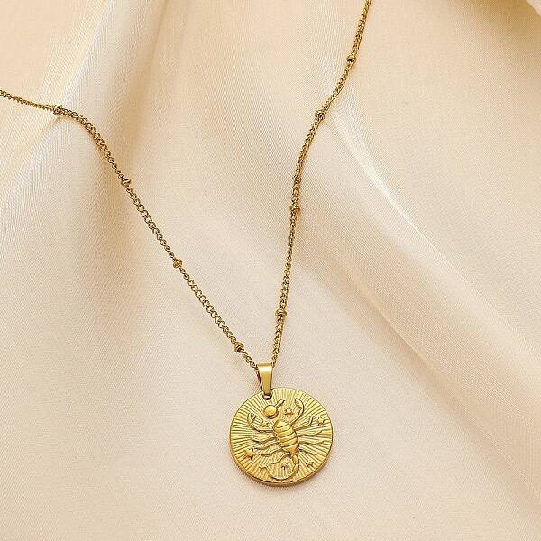 Constellation Coin Stainless Steel Pendant Necklace for Women