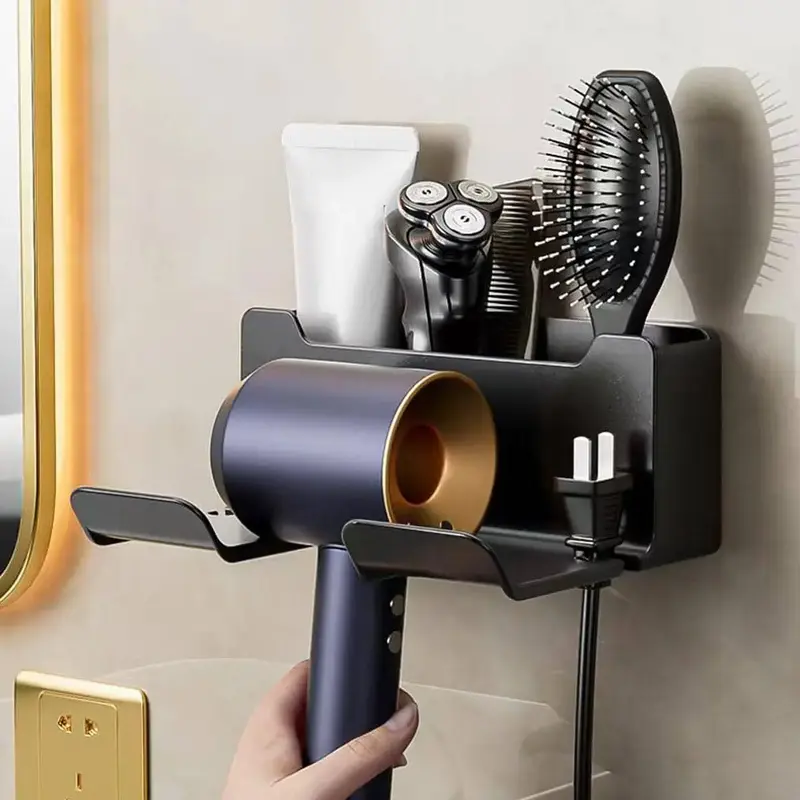 Wall Mounted Hair Dryer Holder, Multifunctional Storage Rack for Hair Dryer, Wall-mounted Self-adhesive Hair Dryer Holder