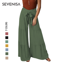 【SEVENISA】Women's Casual and Fashionable Solid Color Wide Leg A-line Elegant Pants HE8WKV4UYK