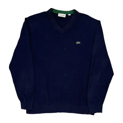 Lacoste V-Neck Jumper - Large Navy Cotton