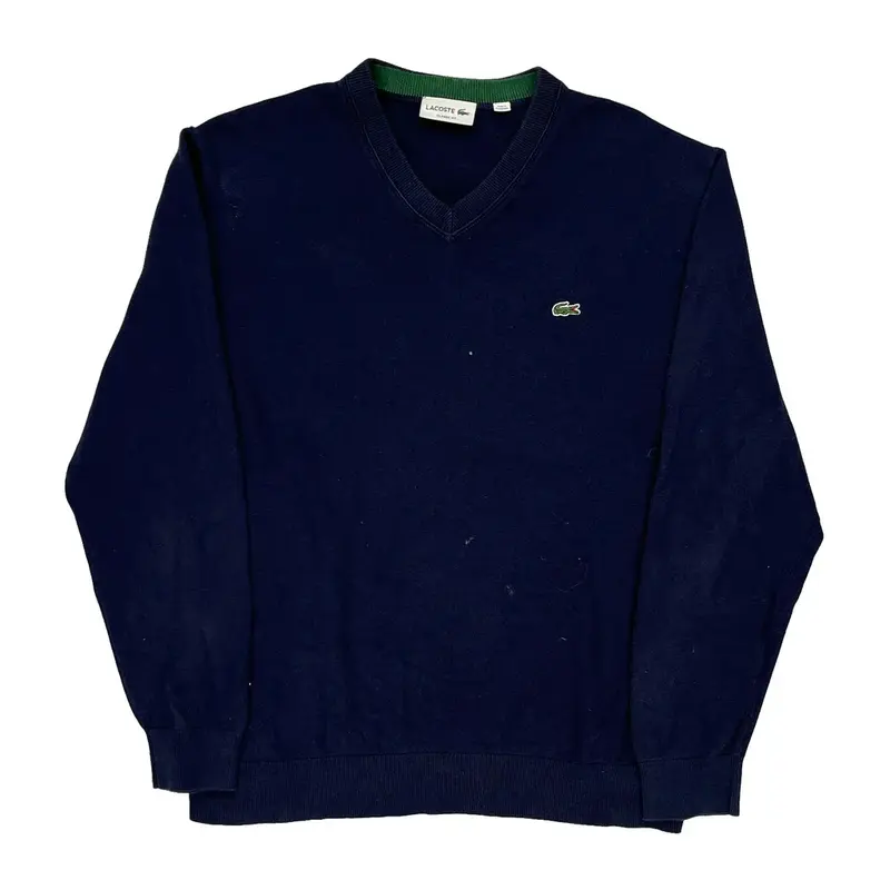 Lacoste V-Neck Jumper - Large Navy Cotton