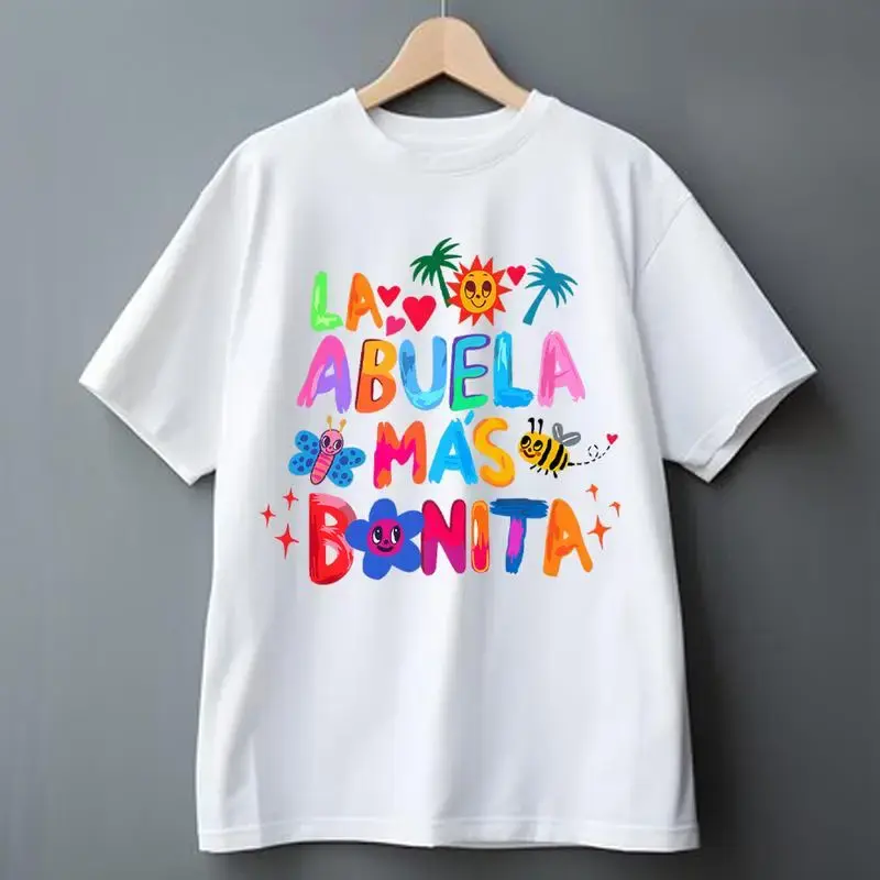 La Abvela Mas B0nita, Abvela Latina Grandmother Graphic Tee Pure  Fabric Casual Crew Neck T-Shirt Trendy Tops for Women for M...