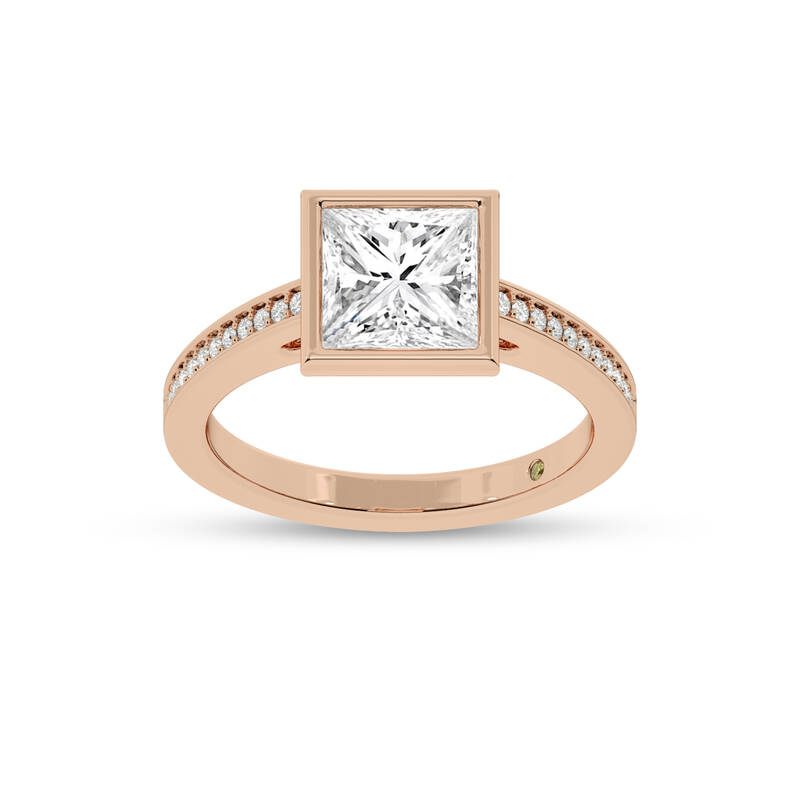 Lyra Pavé Set Half Coverage Bezel Princess Cut Lab Grown Diamond Engagement Ring | 10K Rose Gold 1 5/8 CT. TW.