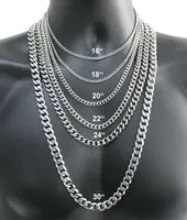 3/5/7/9/11mm Stainless Steel Silver Color Cuban Curb Chain Necklace Choker 16-30\