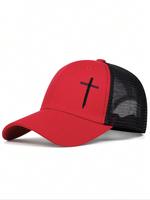 Street Trend Cross Embroidered Baseball Hat for Men & Women, Casual Trendy Baseball Trucker Hats, Adjustable Mesh Design Acce...