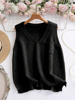 Women's Plain V Neck Knit Sweater Vest, Casual Sleeveless Knitwear Top for Daily Wear, Ladies Clothes for Fall & Winter, Top...