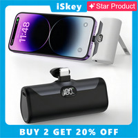 iSkey Portable Charger Power Bank with Phone Stand & Selfie Light, 5000mAh MFi Certified, Small Portable Charger Compact Cord...
