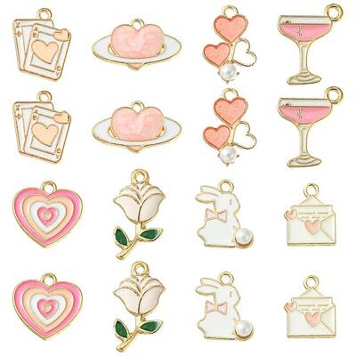 16Pcs 8 Styles Valentine's Day Alloy Enamel Pendants