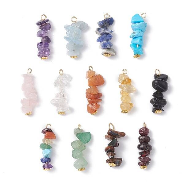 13Pcs Natural Mixed Gemstone Pendants