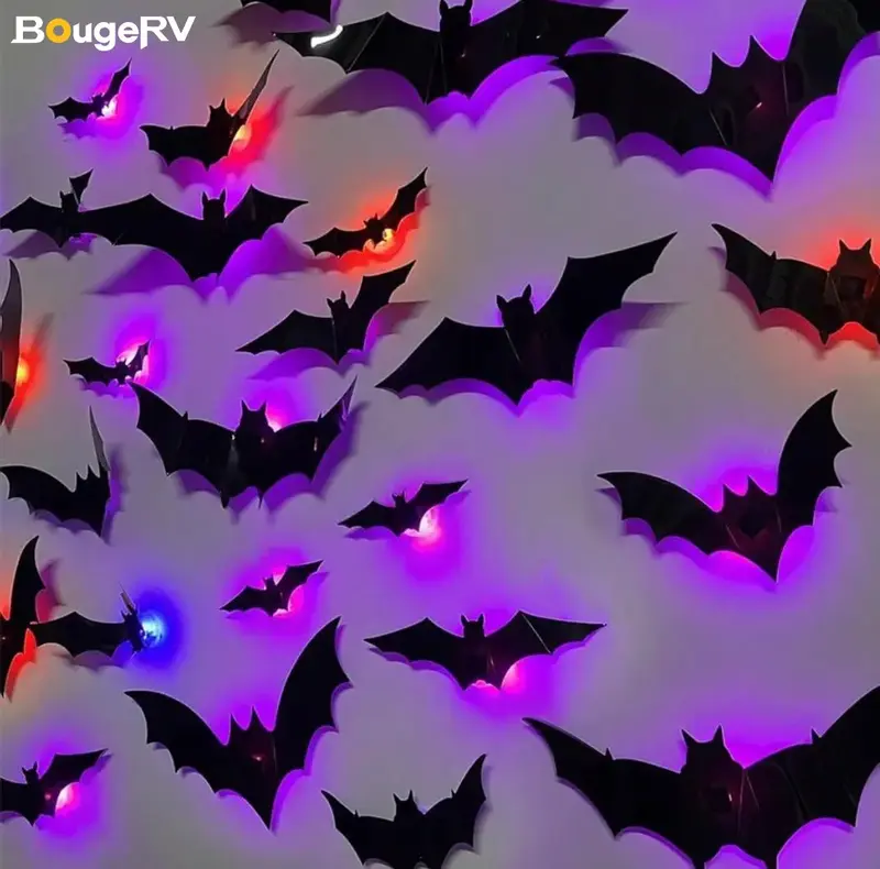BougeRV 3D Bat Light Design LED Decorations 12pcs/24pcs Set Spooky Ornaments for Home Party Festival Halloween Easy Install W...