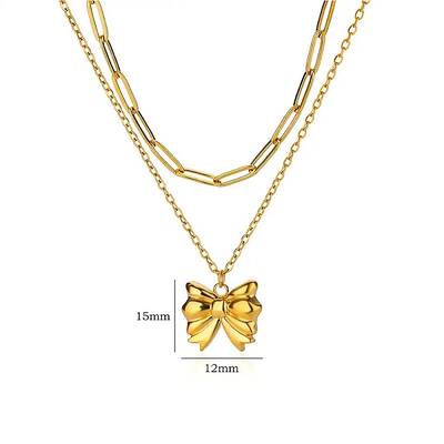 304 Stainless Steel Bowknot Pendant Necklaces