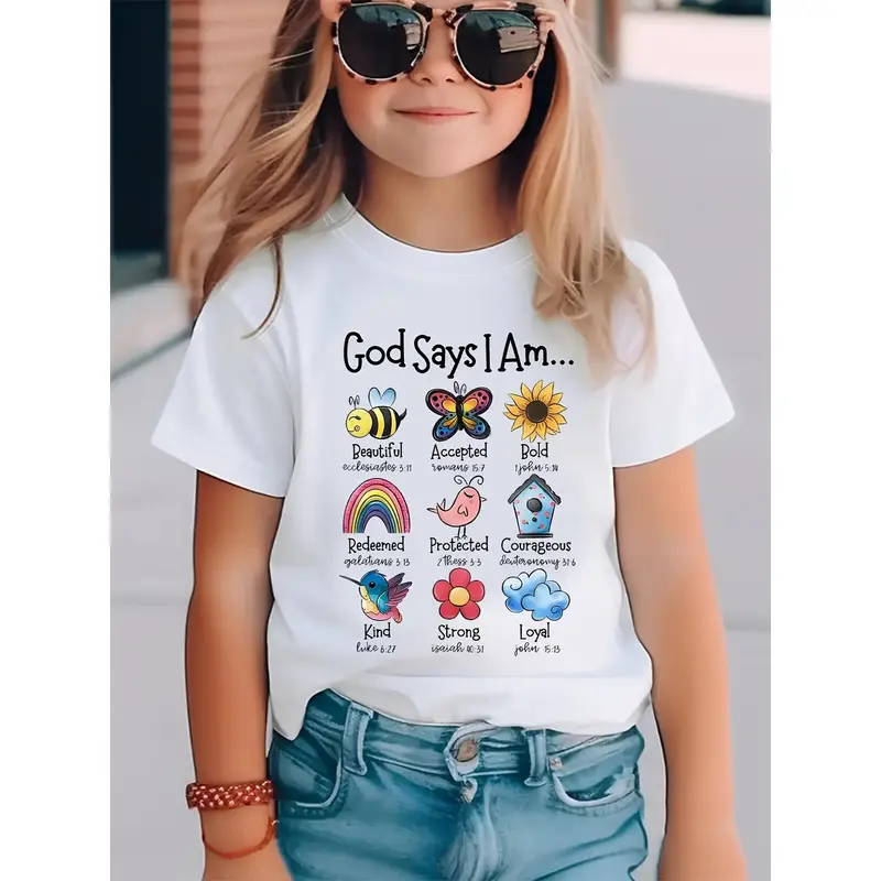 Summer Tshirt |   God Says I Am Inspirational Cotton T-Shirt for Girls - Casual Crew Neck, Short Sleeve Pullover with Posit...
