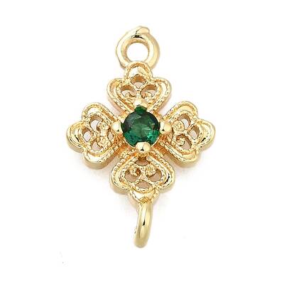 Brass Green Cubic Zirconia Clover Connector Charms