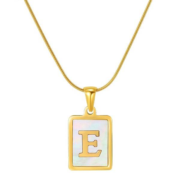 Stainless Steel Snake Bone Chain Alphabet Necklace with Shell Pendant