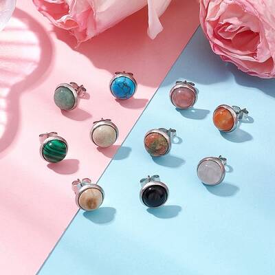 Natural & Synthetic Mixed Stone Stud Earrings for Women