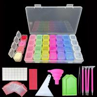 28 Grids Diamond Art Painting Tool Kit, 1 Set DIY Diamond Art Painting Storage Box and Tools, Diamond Art Paint Embroidery Ac...