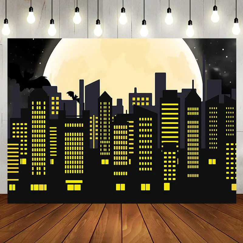 Bats Moon Night Dark City Scene Birthday Backdrop - Aperturee