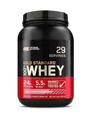Optimum Nutrition Gold Standard 100% Whey Protein 2 lbs - 24g Protein 5.5g BCAAs Strawberry Flavor for Muscle Health & Fitnes...