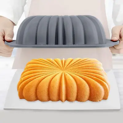 Cake Baking Mold with Handle, 1 Count Silicone Rectangular Floral Shaped Cake Pan, Kitchen Accessories Bakeware for Cake Toas...
