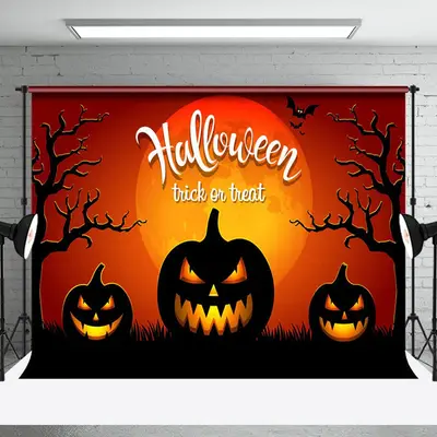 Scary Pumpkin Forest Moon Night Trick Or Treat Backdrop