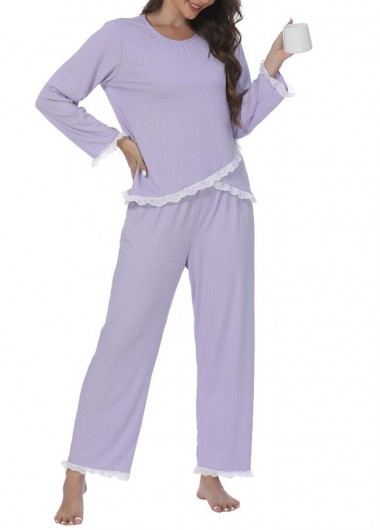 Modlily Purple Long Sleeve Round Neck Lounge Top and Pants - M