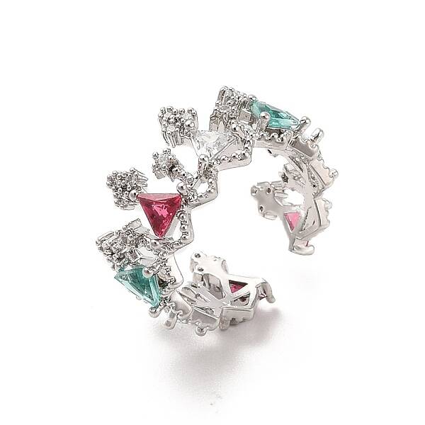 Brass Micro Pave Cubic Zirconia Open Cuff Rings