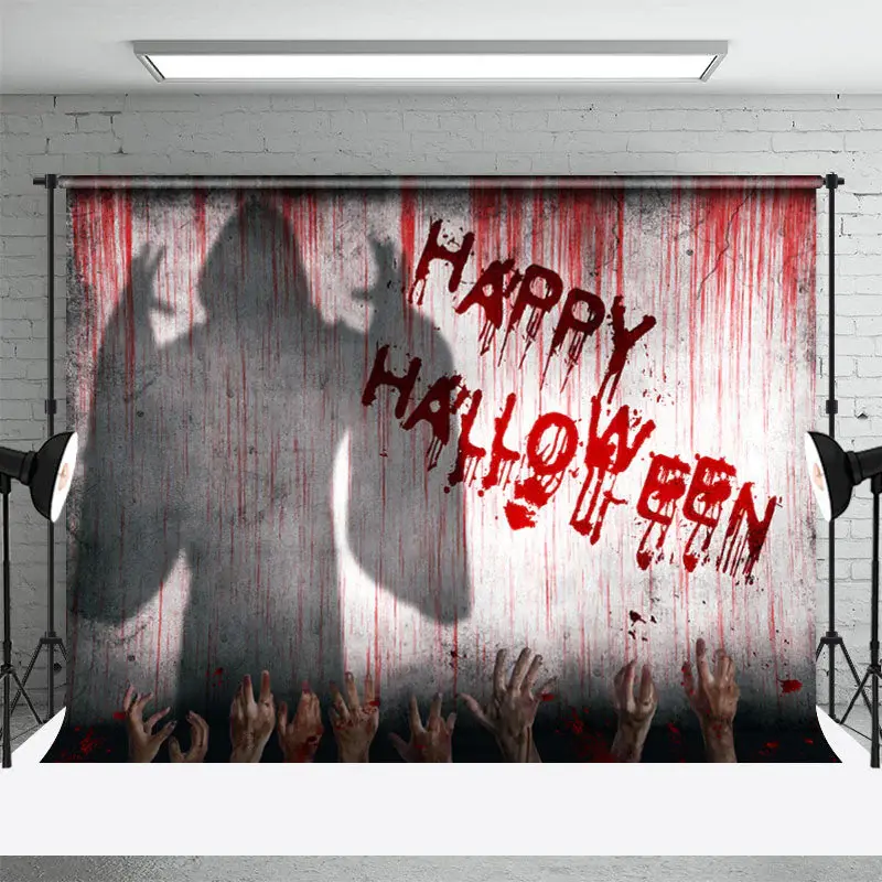 Horror Hands Red Wall Ghost Shadow Halloween Backdrop - Aperturee