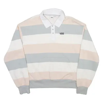 VANS Mens Polo Shirt Beige Striped Long Sleeve S