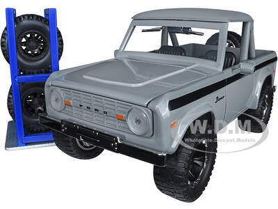 1973 Ford Bronco Pickup Truck Gray with Black Stripes with Extra Wheels \