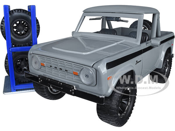 1973 Ford Bronco Pickup Truck Gray with Black Stripes with Extra Wheels \