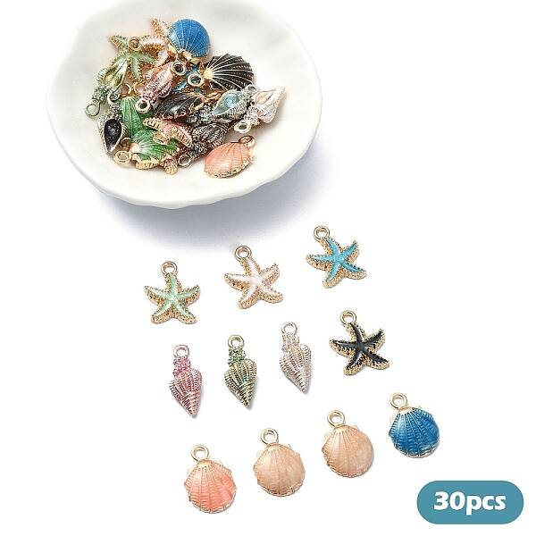 30Pcs 15 Styles Alloy Enamel Pendants